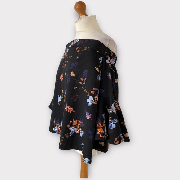 Topshop Maternity Ella Bardot Blouse Top Size 16 Black Multi Flared Off Shoulder - Picture 3 of 9